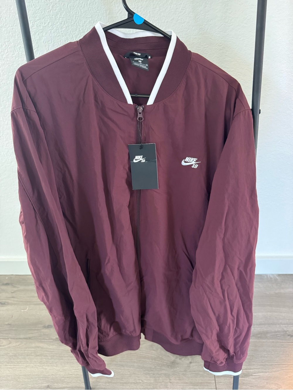 Nike Men’s Maroon Bomber Jacket with White Trim